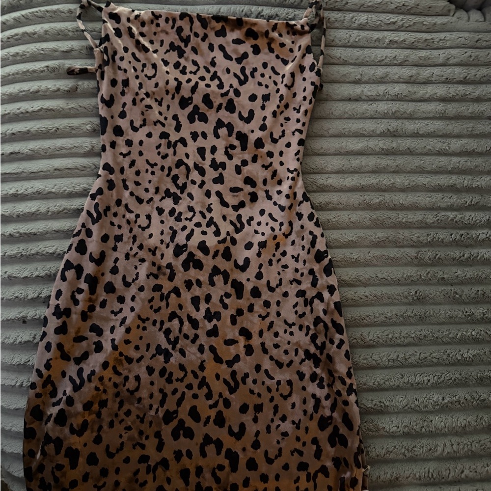 Fashion Nova Leopard Slip Mini Dress in Tan and Black